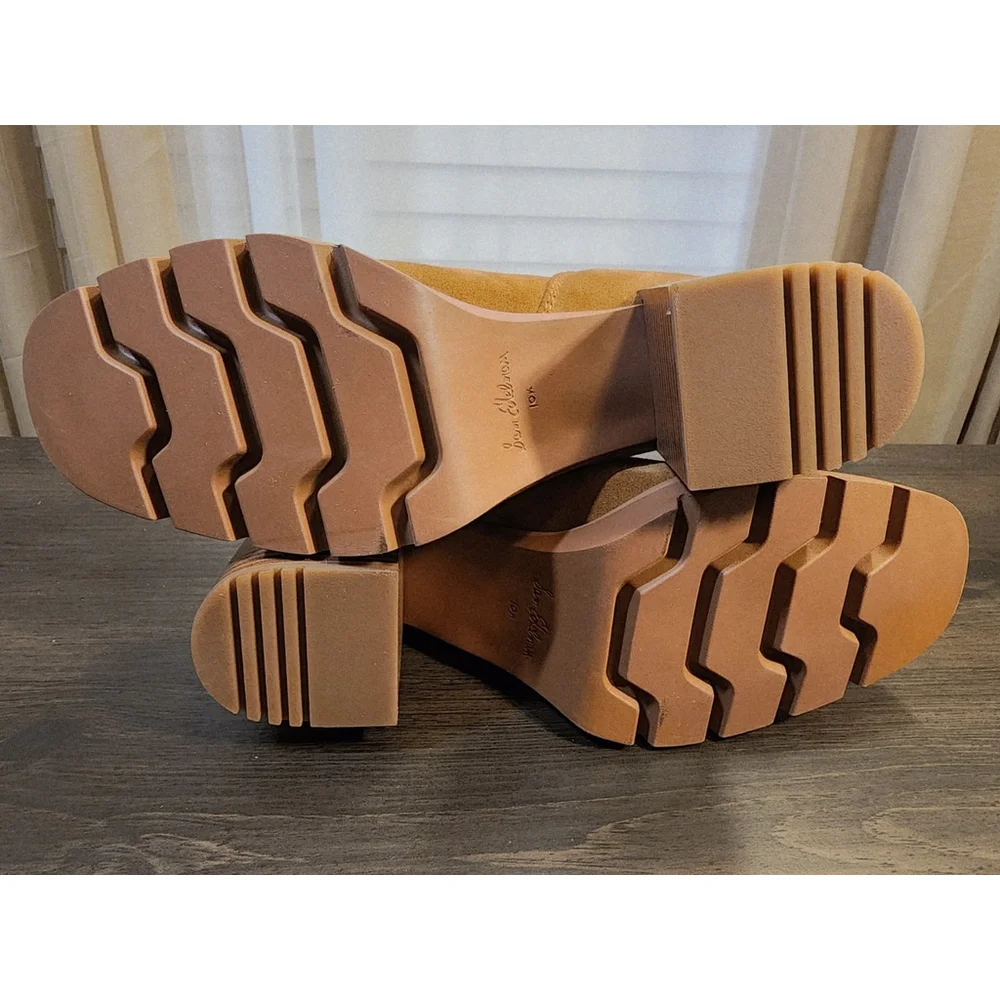 Sam Edelman Suede LEATHER Chelsea Pull On Lug Boots Booties 10.5 M Caramel Brown